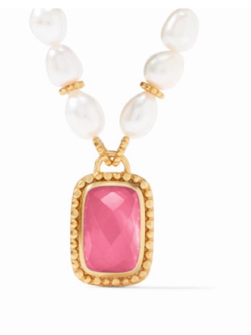 Julie Vos Gold Pendant Necklace With Pink Stone And White Pearls